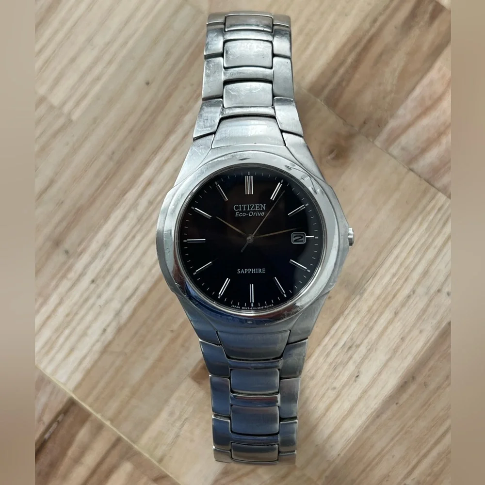 Citizen Eco-Drive Sapphire Men’s Solar Watch Black Dial Stainless Bracelet Date